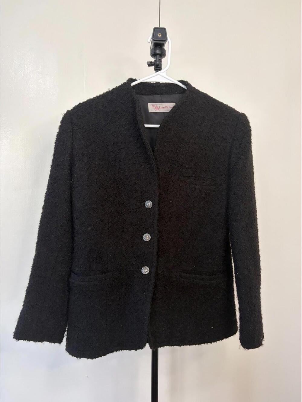 Evan-Picone Black Bouclé Textured Button Front Blazer Jacket – Vintage
